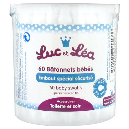 image produit Luc et Lea Bâtonnets Ouatés Spécial Bébé, 60 pièces - Douceur & Précision pour le Soin de Bébé