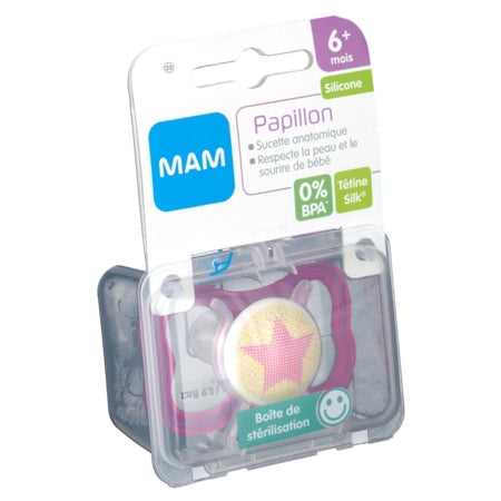 image produit Sucette MAM Papillon Silicone Décor 6M - Liberté & Confort avec une Touche de Fantaisie