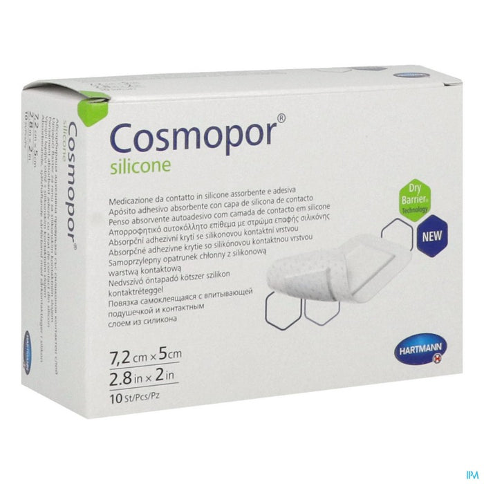 HARTMANN COSMOPOR SILICONE PANSEMENT HYDROCELLULAIRE MINCE AUTOADHERENT STERILE 7CM2 X 5CM 10