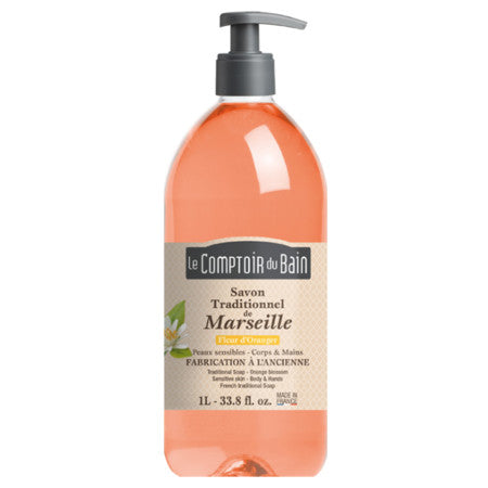 image produit Le Comptoir du Bain Savon Liquide Fleur d'Oranger, 1L - Sensation Apaisante & Parfumée