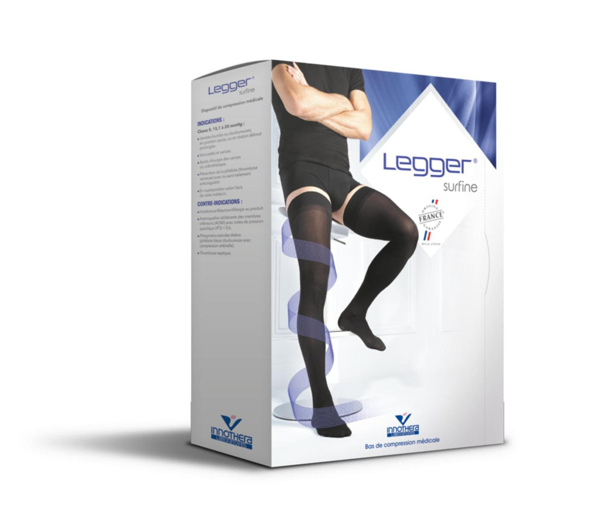 INNOTHERA LEGGER2 SURFINE HOMME BAS CUISSE AUTOFIXANT PIED OUVERT BEIG ...
