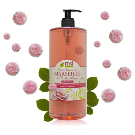 image produit MKL Savon Liquide de Marseille Rose de Damas, 1L - Nettoyage Délicat & Parfum Floral