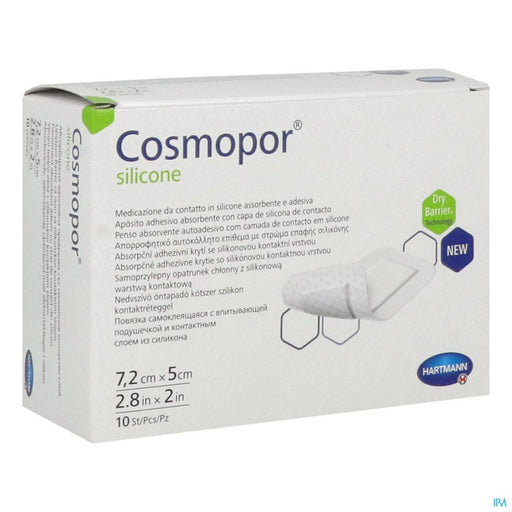 HARTMANN COSMOPOR SILICONE PANSEMENT HYDROCELLULAIRE MINCE AUTOADHERENT STERILE  7CM2 X 5CM 10