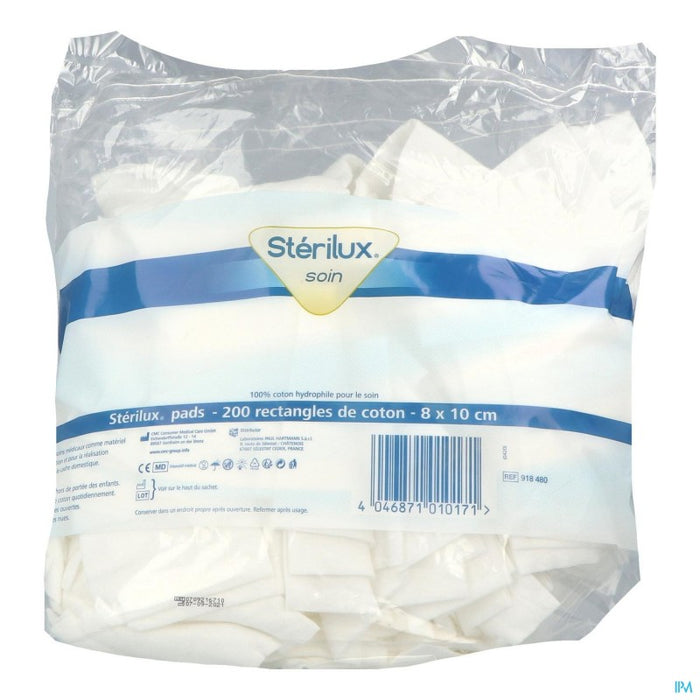 HARTMANN STERILUX PADS COTON RECTANGLE 8CM X 10CM 200